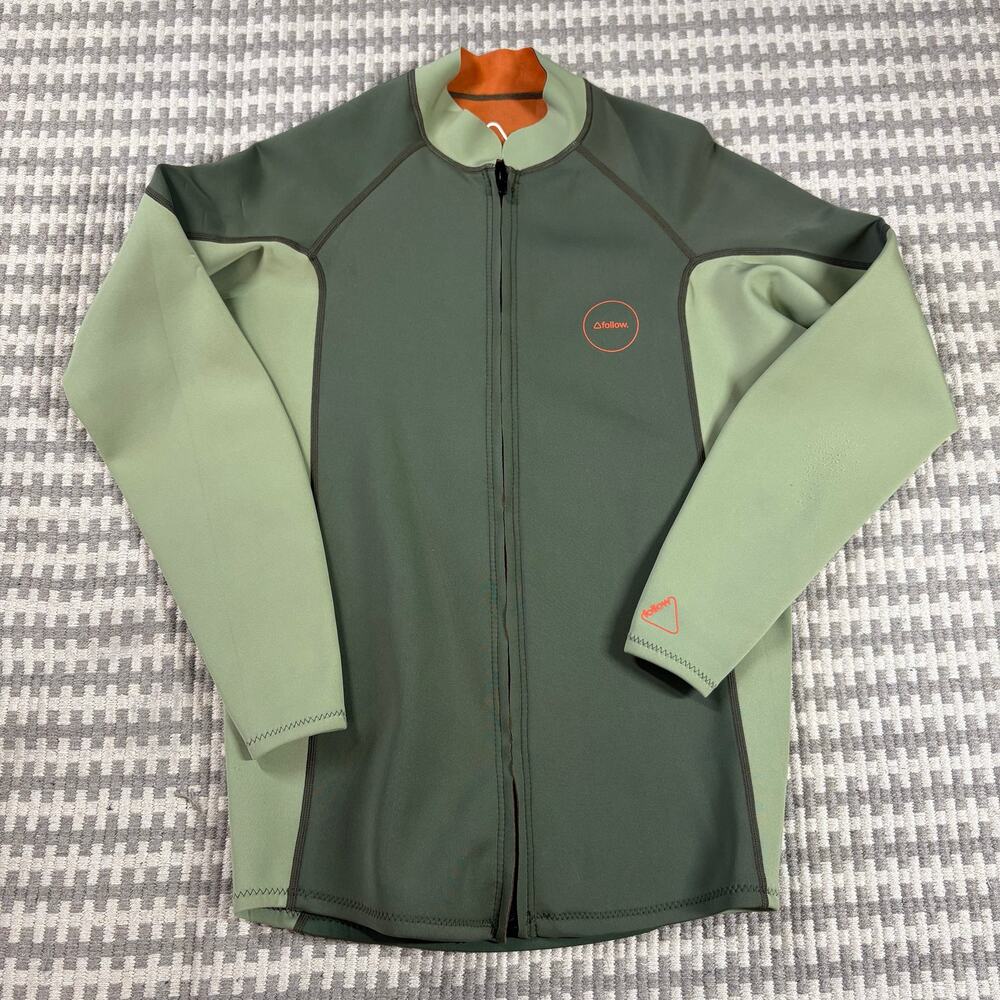Follow Neoprene Surf Jacket Full Zip Green Mens Wetsuit Top Rash Guard Surf Swim